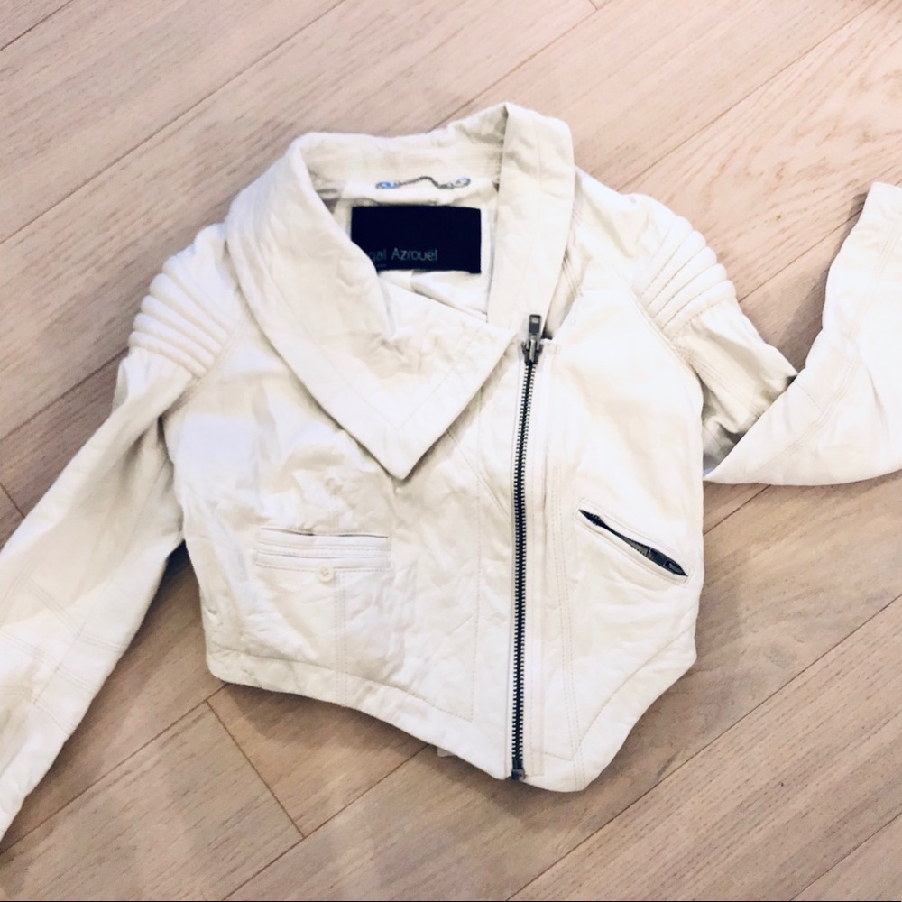 Yigal Azrouel White Crop Leather Jacket